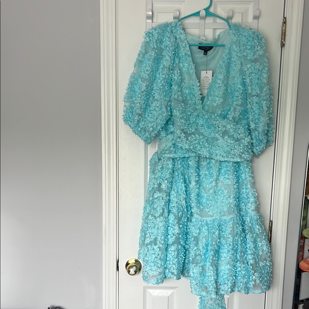 Eloquii Blue Ruffled Wrap Mini Dress
